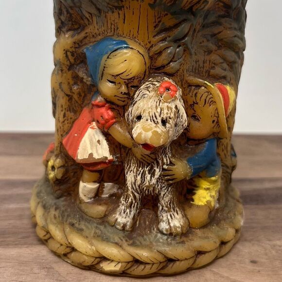 Vintage Hand Painted Carved Candle German 1978 Alpine Originals Girl Boy Dog - Picture 2 of 11